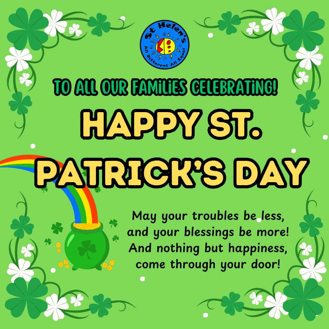 sthelensp's tweet photo. 🇮🇪🍀Happy St. Patrick's Day to all our families celebrating! 🍀🇮🇪 https://t.co/EOi03dEPk0