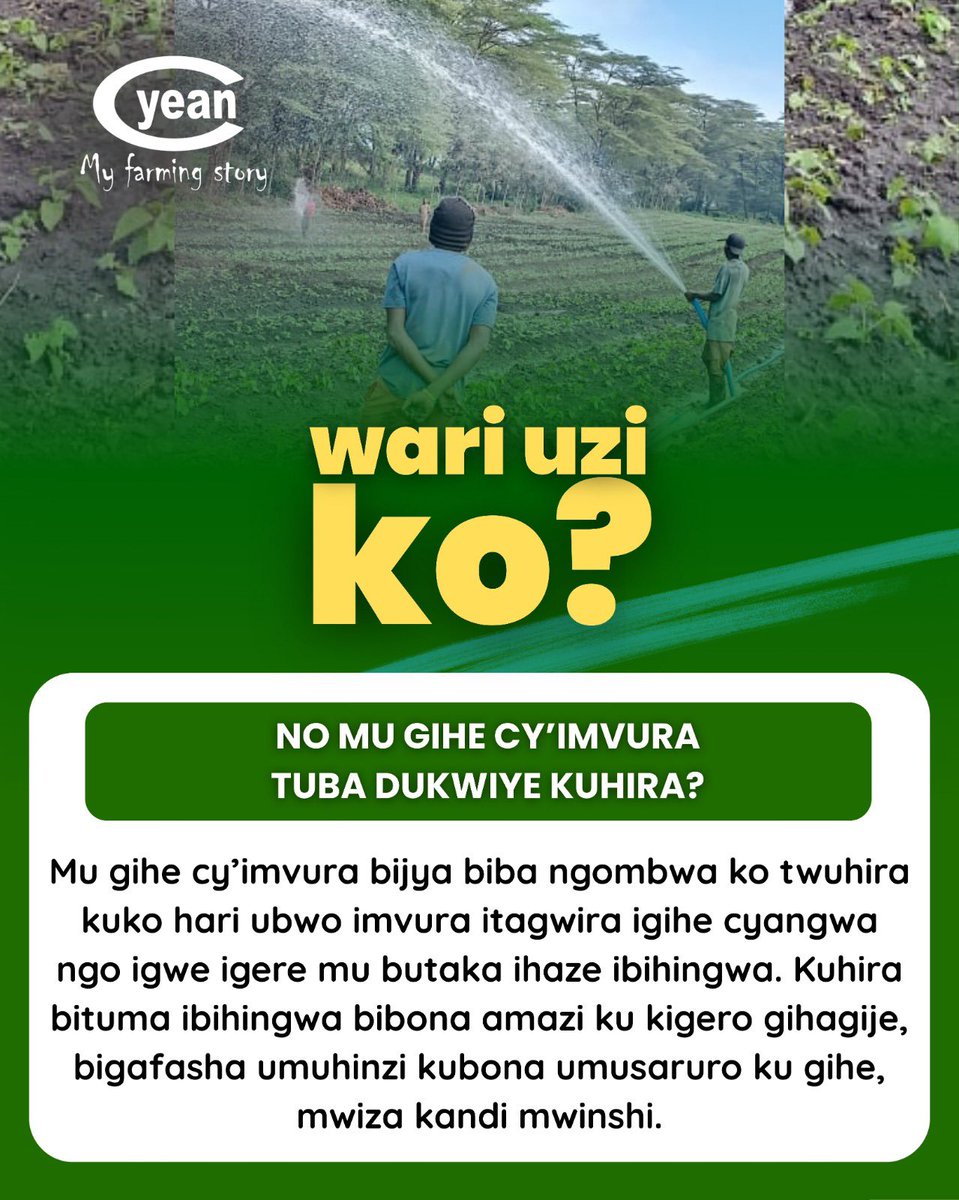 YEAN_Agro's tweet photo. Wari uzi ko no mu gihembwe dufite imvura bijya biba ngombwa ko twuhira?

#HingaNezaNaYEAN https://t.co/KZGLFwhfe6