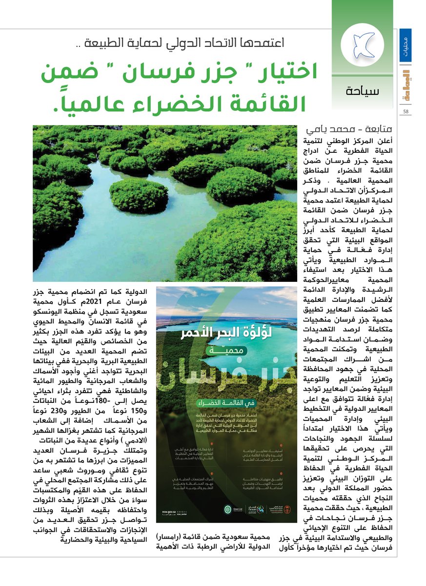 yamamahMAG's tweet photo. سياحة - متابعة محمد يامي.
اعتمدها الاتحاد الدولي لحماية الطبيعة ..
اختيار " جزر فرسان " ضمن القائمة الخضراء عالمياً.

https://t.co/ZH5uvE28yu

@NCW_center 

@yamifr1430 https://t.co/RN3JE1rutY
