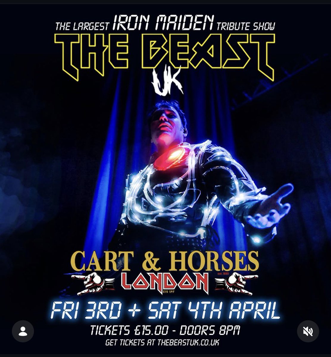 dlev83's tweet photo. 3x tickets to The Beast UK - Iron Maiden tribute band for sale - £60
Sat 4th April - Cart and Horses, London. (sold out). Can transfer tickets via the Universal website, once payment to PayPal received. #thebeastuk #ironmaiden #cartandhorses https://t.co/McfAX5FoyJ