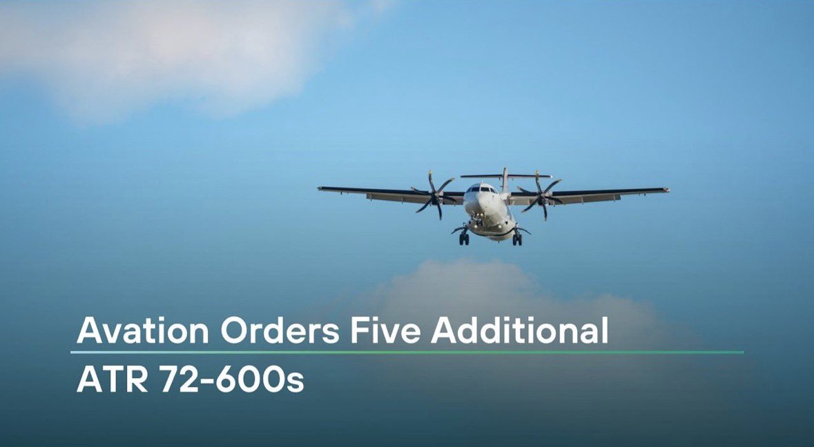 Gate7aviation's tweet image. Aviation PLC étend sa flotte ATR et commande 5 ATR 72-600 supplémentaires . La bailleur basé à Singapour convertit 5 droits d’achat en commande fermes. #AviationPLC a actuellement 27 #ATR dans son portefeuille placés auprès de compagnies du monde entier.