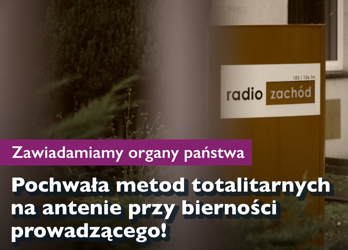Szerzenie metod totalitarnych na antenie Radia Zachód <a href="/radiozachod/">Radio Zachód</a> przy zupełnej bierności prowadzącego. Lubuski Oddział SDP zawiadamia KRRiT <a href="/KRRiT__/">KRRiT</a> <a href="/SDPportal/">SDP Portal</a> lubuski.sdp.pl/731/szerzenie-…
