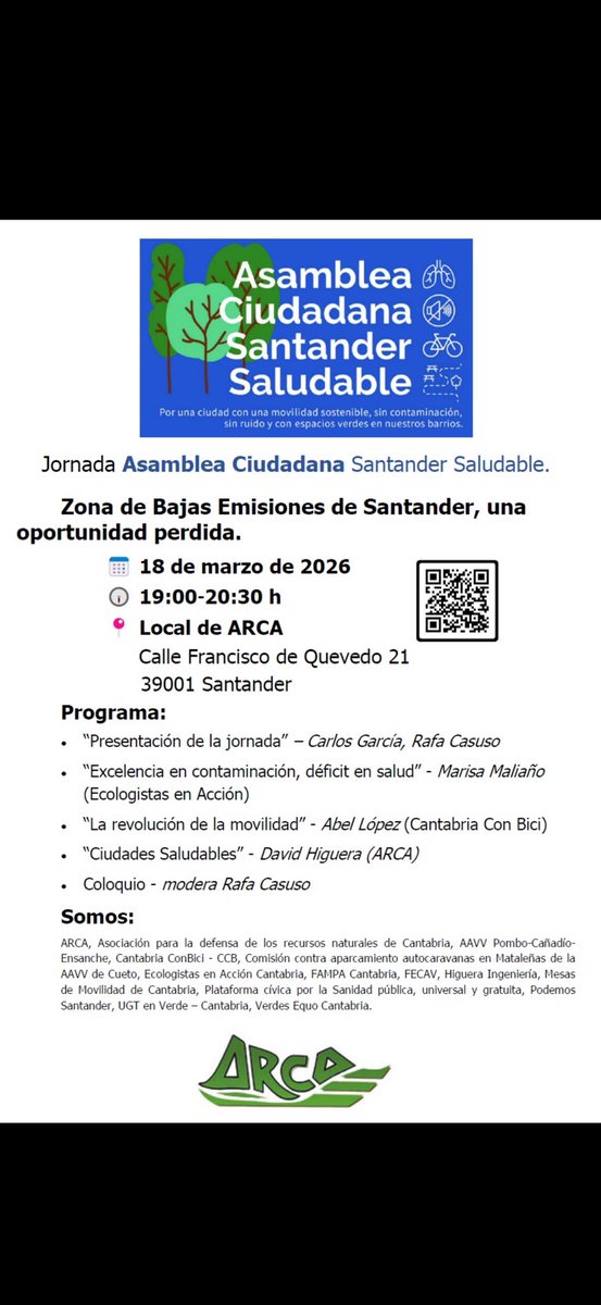 zbesantander's tweet photo. @Agunavarro @gemaigual daros una vuelta mañana 18 de marzo a las 19:00 horas por @ArcaCantabria y aprenderéis algo sobre #MovilidadSostenible https://t.co/zPbq3oppu3