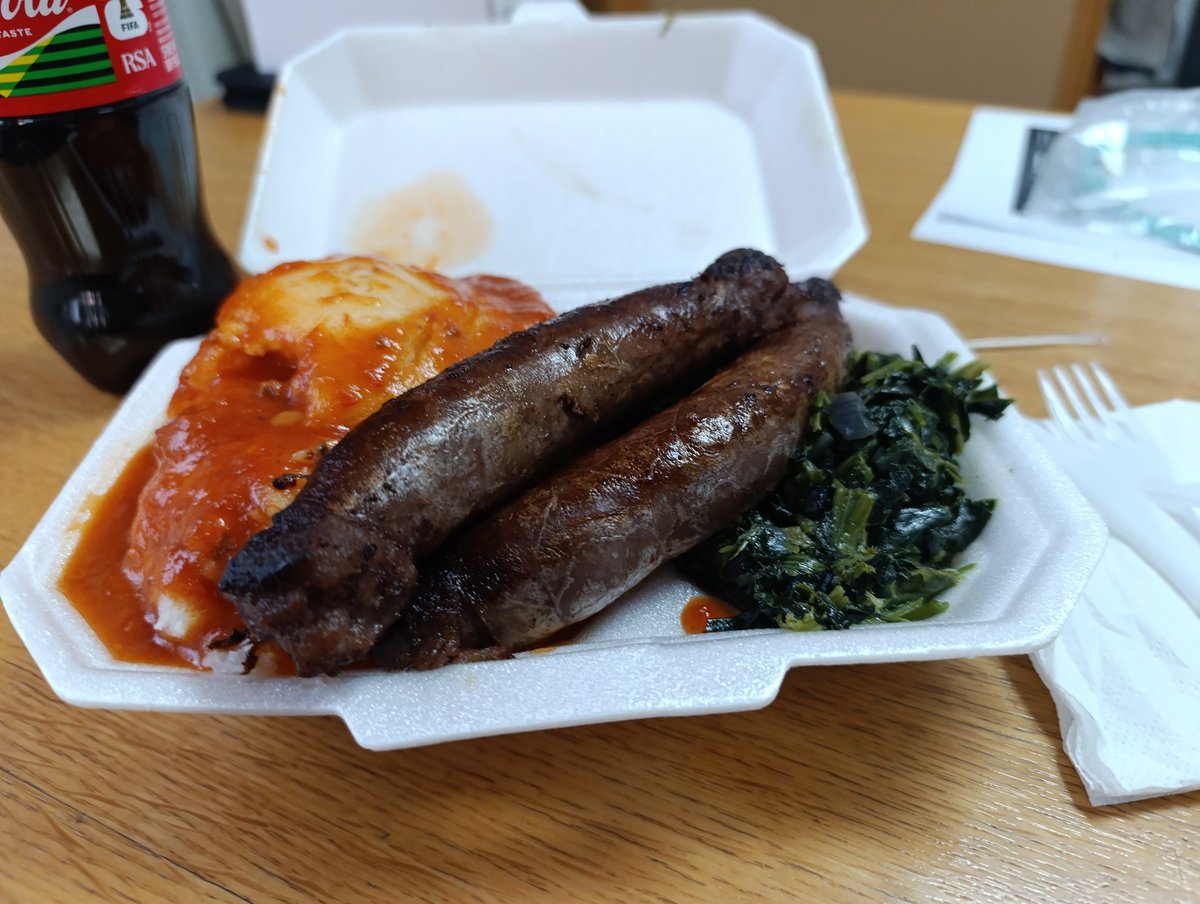 Truly a South African meal 
Pap rn wors...
Okay.. I added spinach 😀