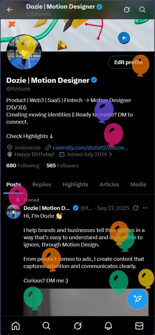 I think my X has been hacked…or something. There’s balloons on my profile today