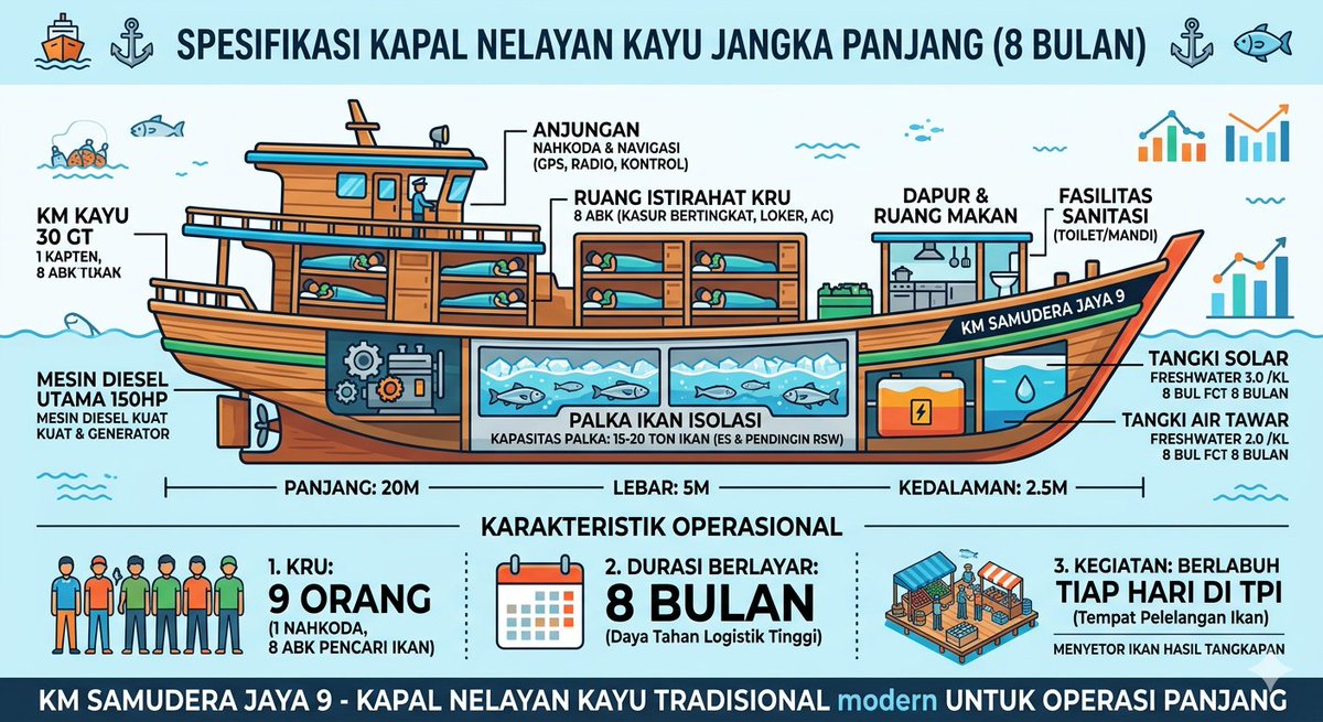 nncomm's tweet image. Kapal kayu nelayan 9 awak 8 bulan masa kerja 1 siklus.. 

#lateralthinking #knowledgewisdom