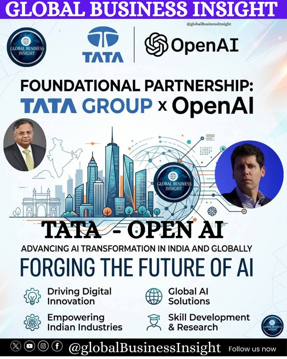 GBIGROUP9199's tweet photo. 🚀 Tata Group &amp; OpenAI forge a foundational partnership to accelerate AI transformation in India &amp; globally — driving innovation, empowering industries &amp; championing ethical AI. #TataOpenAI #AIIndia https://t.co/cgYnBjGIDX