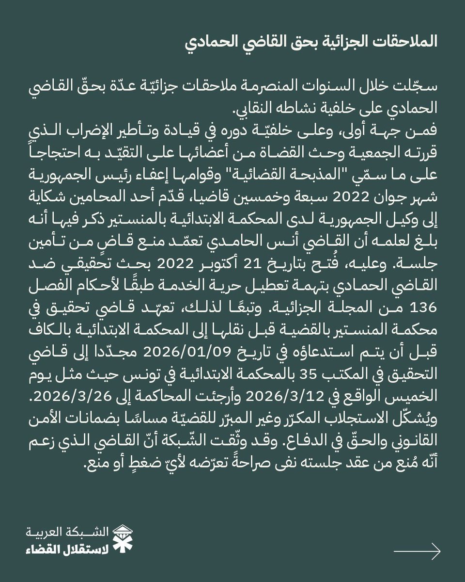 الشبكة العربية لاستقلال القضاء tweet media