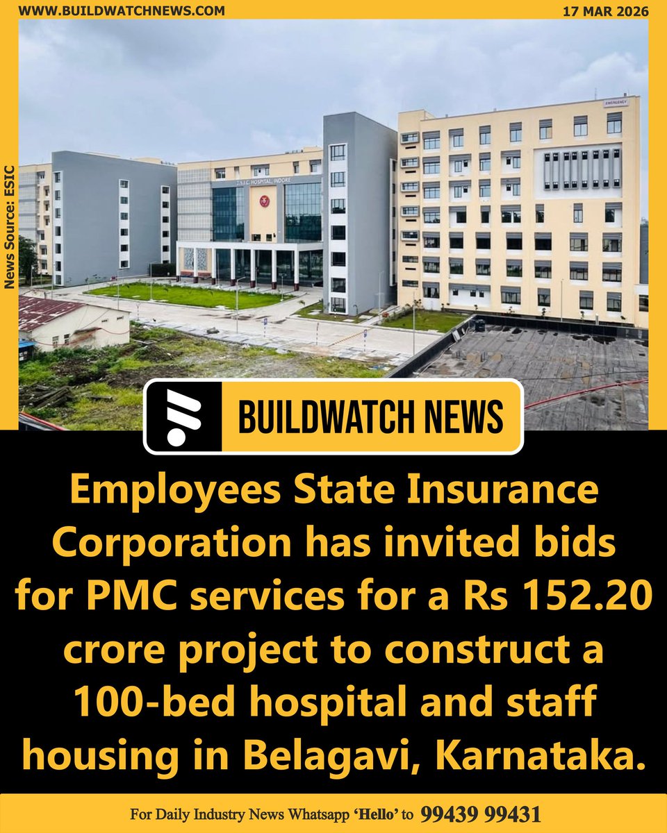 BuildWatchNEWS's tweet image. ESIC Invites Bids for Rs 152 Crore Hospital Project in Karnataka

🔗Read more: buildwatchnews.com/esic-152-crore…

#GovernmentProjects #HealthcareDevelopment
