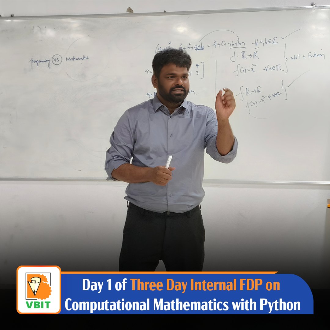 VBITHYD's tweet photo. Day 1 of Faculty Development Program | Computational Mathematics with Python

The Department of Freshman Engineering (Mathematics), VBIT, successfully conducted Day 1 of the Three-Day Internal Faculty Development Program.

#VBIT #FacultyDevelopmentProgram #Mathematics #Python https://t.co/I2ixKEdiV5