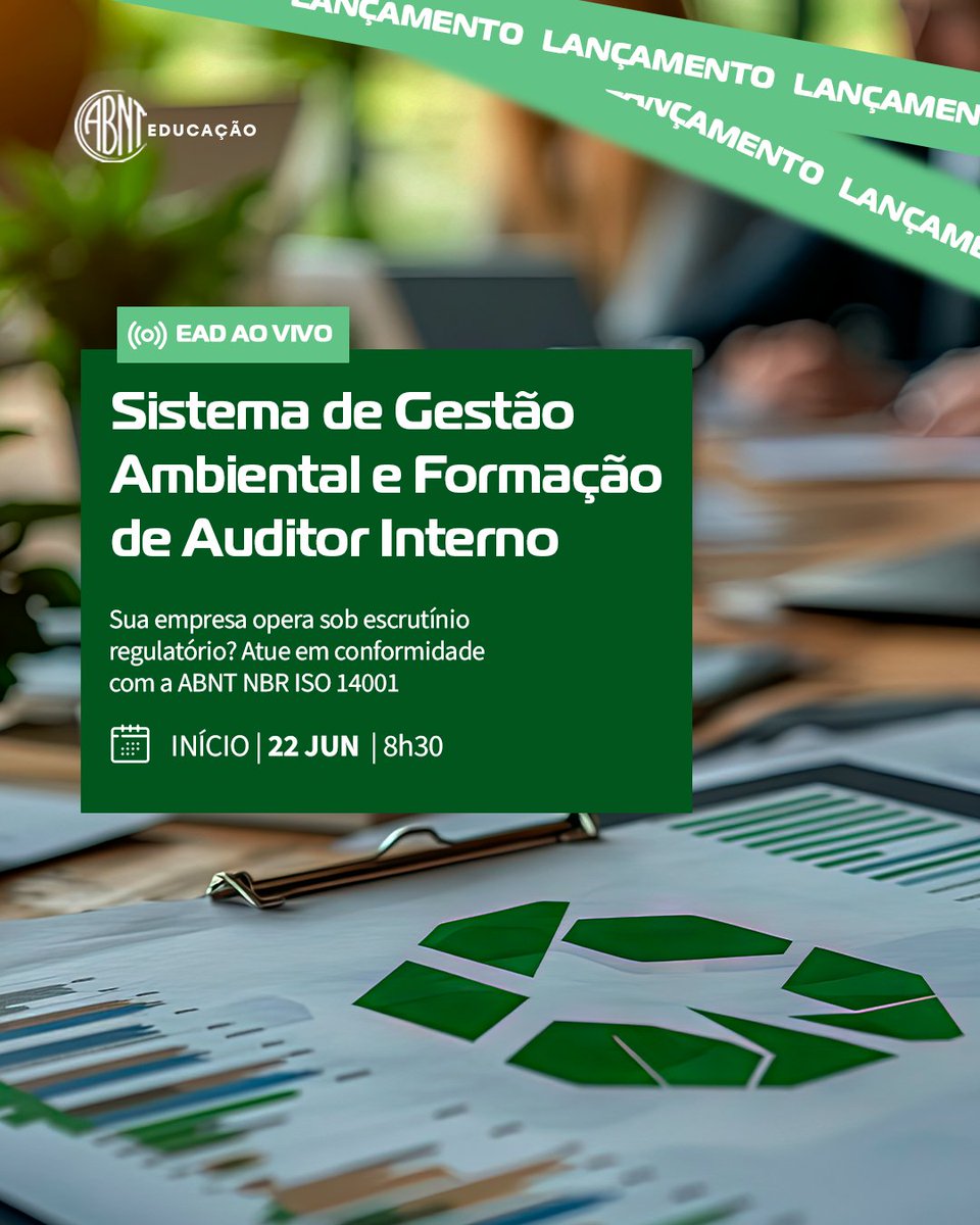 abnt_oficial's tweet image. 📅 22 a 24/06/2026 | 08h30 às 17h30
🕓 Carga horária: 24 horas
💰 Investimento: Em até 10x de R$ 225,00 no cartão
👨‍🏫 Instrutor: Nelson Fortuna Basto Cordeiro
👉Acesse wa.me/551130173638

#ABNTEducação #GestãoAmbiental #ISO14001 #AuditorInterno #ISO19011