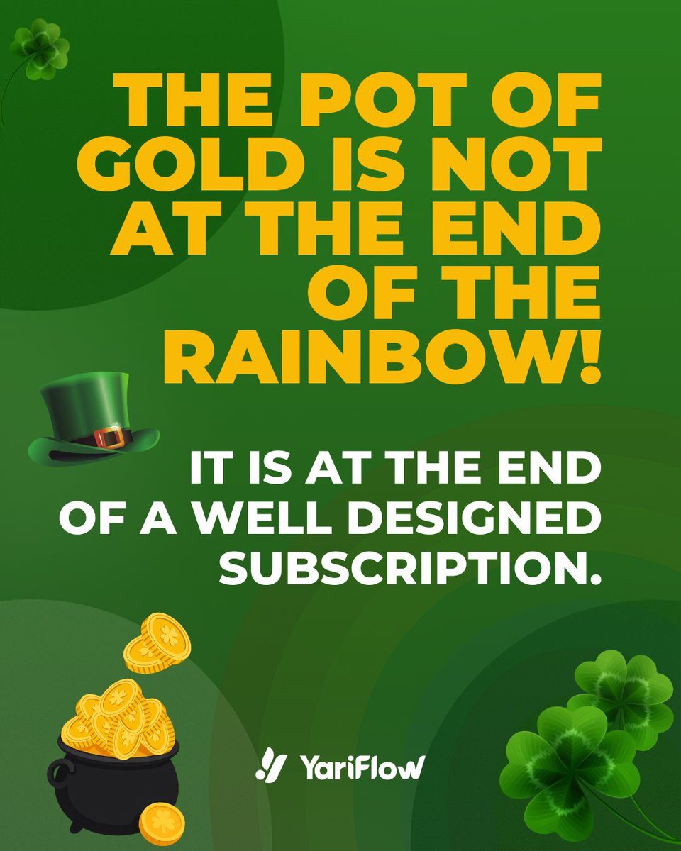 TheYariFlow's tweet photo. Itโs easy to talk about luck.
But sustainable growth is not lucky.
Itโs structured.
Clear plans.
Fair fees.
Flexible logic.
Predictable revenue.
Thatโs the kind of gold we prefer!
Happy #StPatricksDay from #YariFlow๐
#ShopifySubscriptions #RecurringRevenue https://t.co/uLHVGiZthY