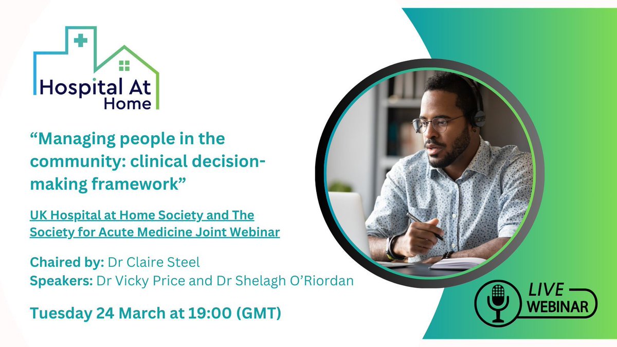 UKHaHSoc's tweet photo. 📢 Are you joining us next week at the #HospitalAtHome webinar?
UKH@H Society & Society for Acute Medicine Joint Webinar
“Managing people in the community: clinical decision-making framework”
Tue 24 March @ 19:00 (GMT)
Joining details 👉 https://t.co/6LAo3RGL8O
#MemberBenefit https://t.co/6ZWONWJwTK