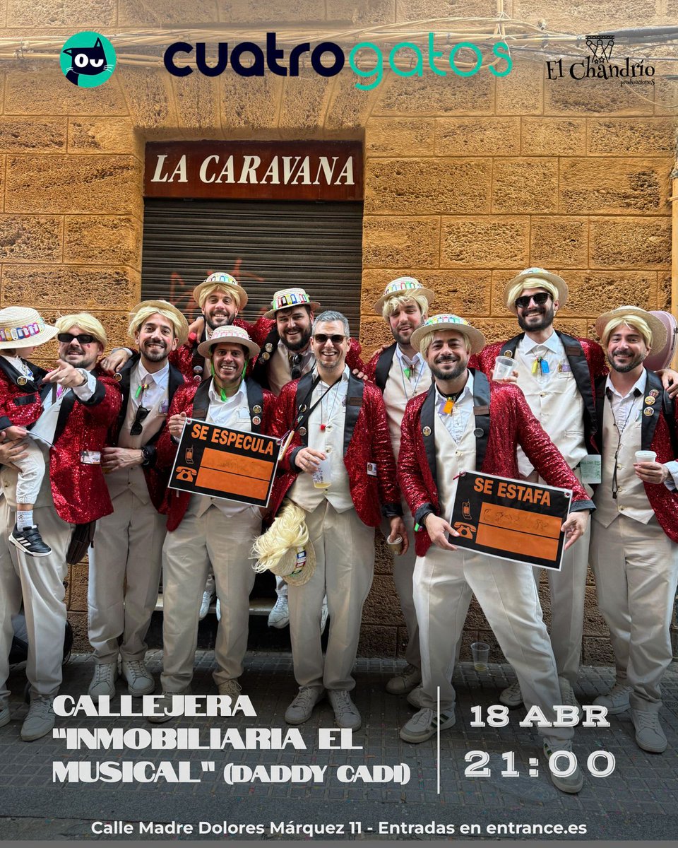 lachirisevilla's tweet photo. Cita Inmobiliaria el 18 de Abril en @bar_cuatrogatos 
Local espacioso, dos baños, PONEN COPAS...
Está pa entrar a vivir.
Carnaval callejero, pamplinas, antología...

Compra tu entrada en: https://t.co/hWabZMGDDC https://t.co/eakjbe0y9s