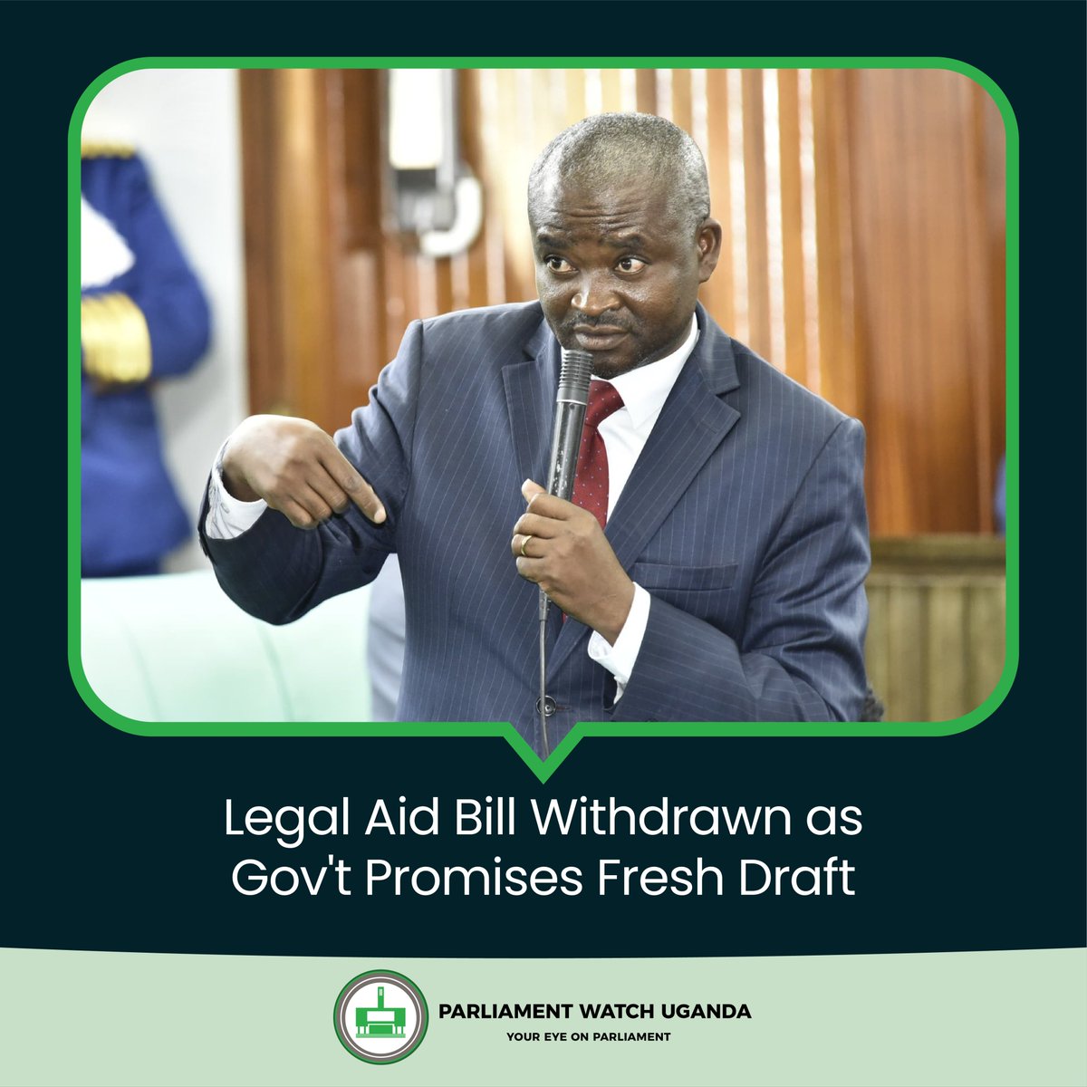 pwatchug's tweet photo. News: Legal Aid Bill Withdrawn as Gov't Promises Fresh Draft
🔗https://t.co/QiyE68sDQp
#pwatchupdates