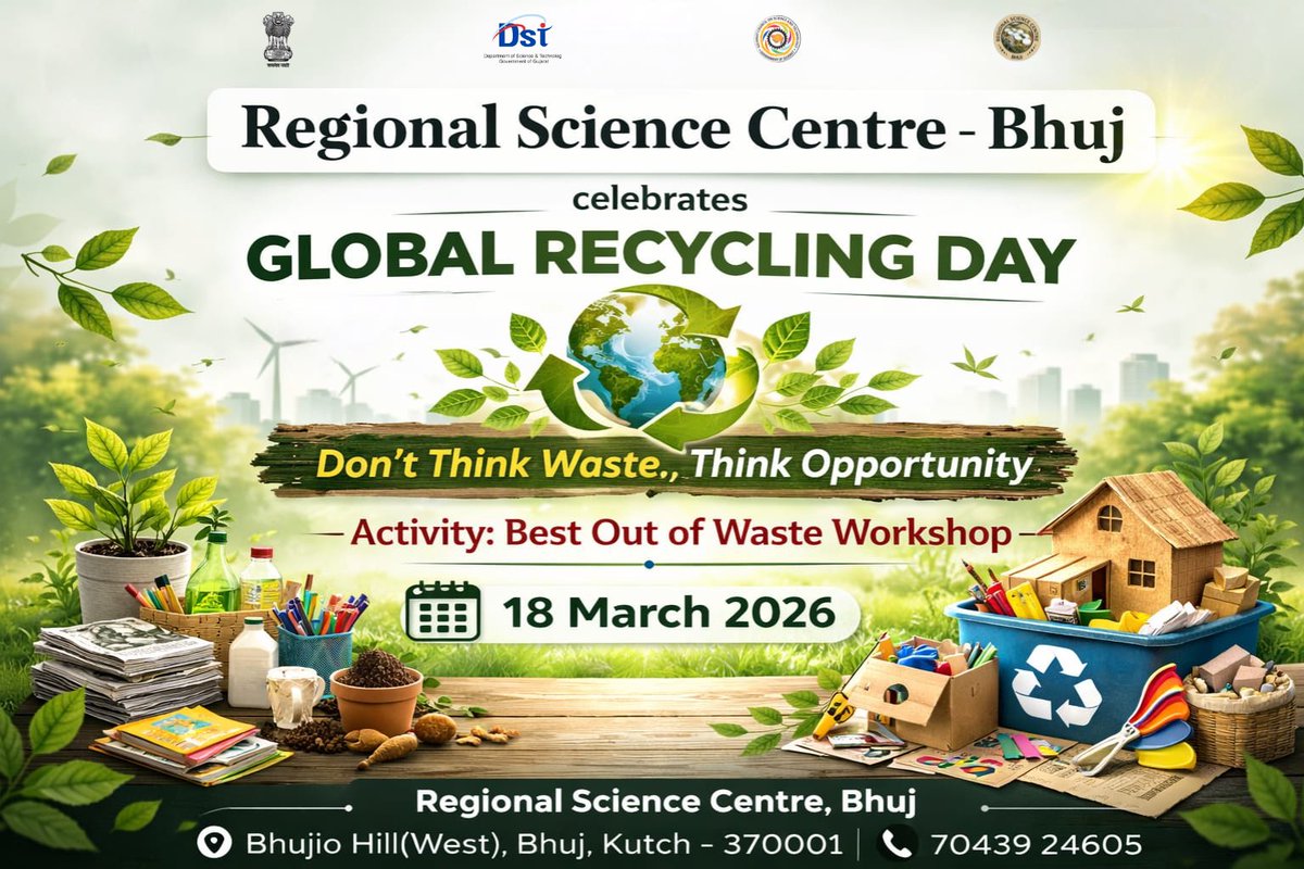 RscBhuj's tweet photo. @Rscbhuj invite you to join “Best Out of Waste” workshop
organised on occasion of #GlobalRecyclingDay,
Let's take a small step towards a #cleaner, #greener future
by turning #waste into amazing #creation.

@moefcc 
@swachhbharat 
@UNEP
@UN 
@mygovindia https://t.co/b4vtjxSfo0