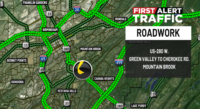DestinyM_TV's tweet photo. First Alert:
Hey good morning! We have road work on US-280 W. at Green Valley Rd. to Cherokee Rd. #MountainBrook. @WBRCnews @WBRCtraffic #wbrctraffic https://t.co/x3FkVF5X0g