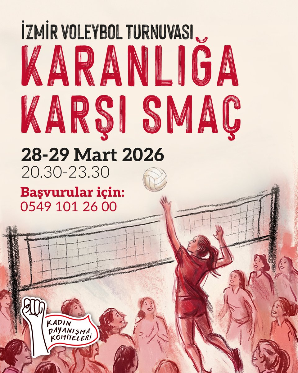 IzmirKdk's tweet photo. 📣 Şiddete, gericiliğe ve sömürüye karşı topumuza vuruyor; oyunumuzu laik, bağımsız ve eşitlikçi bir ülke için kuruyoruz! 

Kadına yönelik şiddet her gün artarken kadınların sesini kısmaya çalışanlara cevap vermek için emekçi kadınları topumuza vurmaya çağırıyoruz. 

Haydi sen de gel, bu oyunun bir parçası ol! 

Kayıt yaptırmak ve bilgi almak  için aşağıdaki formu doldurabilir, sayfamıza mesaj atabilir veya 0549 101 26 00 numaralı whatsapp hattımızdan bize ulaşabilirsiniz. 

🗓️ 28-29 Mart | 20.30-23.30
🔗 https://t.co/TCwaKBfJWE