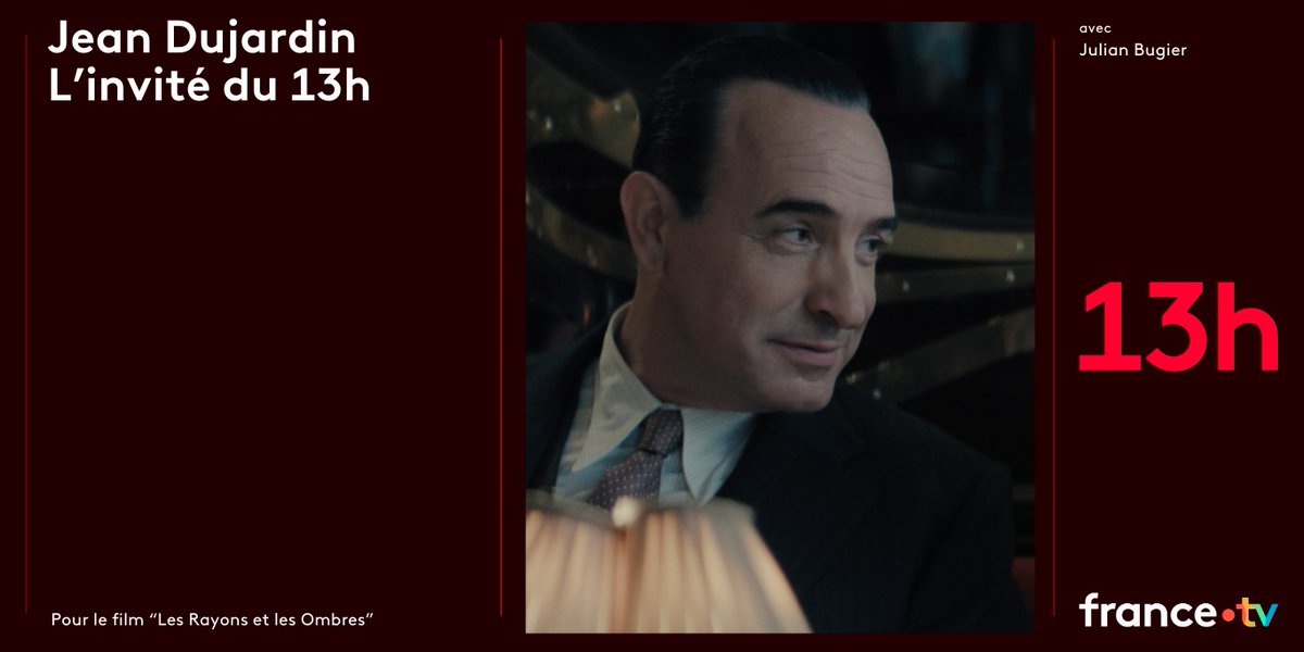 francetvpro's tweet image. #Invité | #France2 

Jean Dujardin sera l’invité du #JT13h demain, à l'occasion de la sortie du film "Les Rayons et les Ombres".
Il répondra aux questions de @JulianBugier.

▶️ France 2 &amp;amp; france.tv