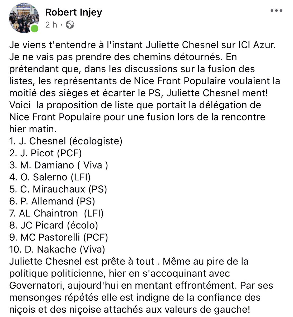 Stop aux mensonges. <a href="/UnisPourNice/">Unis pour Nice</a> <a href="/JulietteChesnel/">Juliette Chesnel-Le Roux</a>

Une mise au point par Robert Injey ⤵️

#Municipales2026 #NiceFrontPopulaire #UnisPourNice #Nice2026 #Nice06