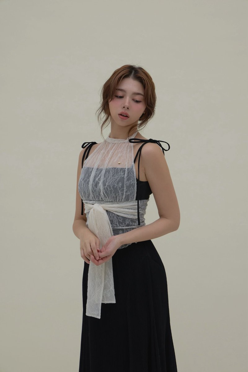 Paula Lacey long dress color beige/black ¥19,800-tax in 異素材の