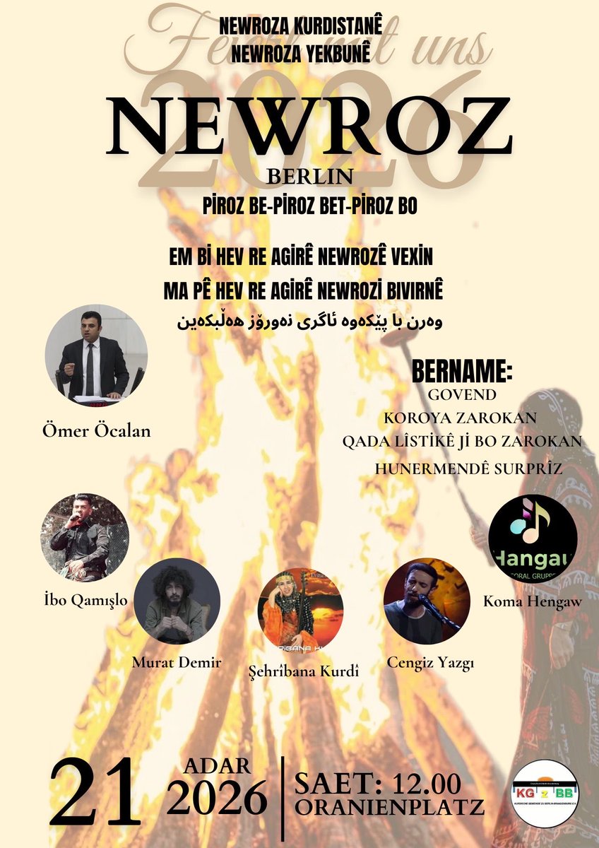21 Adare, li Oranienplatz , Berlin
Piroz be, piroz bet, piroz bo
#Newroz2026