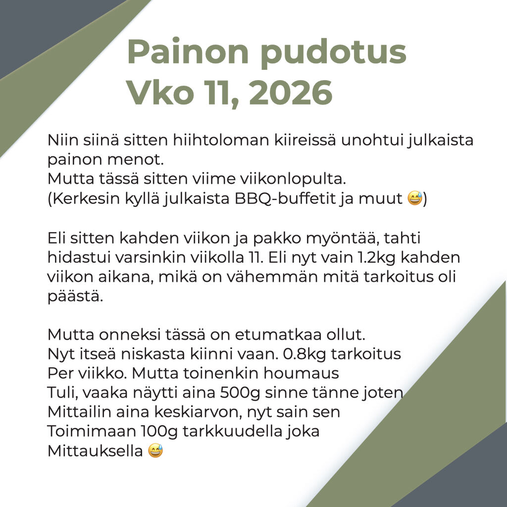 JaryNurro's tweet photo. Niin siinä sitten hiihtoloman kiireissä unohtui julkaista painon menot.Mutta tässä sitten viime viikonlopulta. (Kerkesin kyllä julkaista BBQ-buffetit ja muut 😅)

Eli sitten kahden viikon ja pakko myöntää, tahti hidastui varsinkin viikolla 11. Eli nyt vain 1.2kg kahden viikon aikana, mikä on vähemmän mitä tarkoitus oli päästä. 

Mutta onneksi tässä on etumatkaa ollut.
Nyt itseä niskasta kiinni vaan. 0.8kg tarkoitus 
Per viikko. Mutta toinenkin houmaus 
Tuli, vaaka näytti aina 500g sinne tänne joten
Mittailin aina keskiarvon, nyt sain sen 
Toimimaan 100g tarkkuudella joka 
Mittauksella 😅

#laihdutus #painonpudotus #motivaati #itsekuri #tavoitteet #terveys #loma
