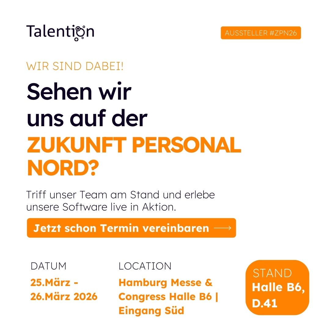 talention_de's tweet photo. Nächste Woche trefft ihr uns live in Hamburg. Am 25. und 26. März sind wir mit dem Team auf der Zukunft Personal Nord. Ihr wollt sichergehen, dass wir uns sehen? Reserviert euch jetzt einen 15 Minuten-Slot bei uns am Stand. Halle B6, Stand D.41 – Eingang Süd https://t.co/4bwpGlnFp6