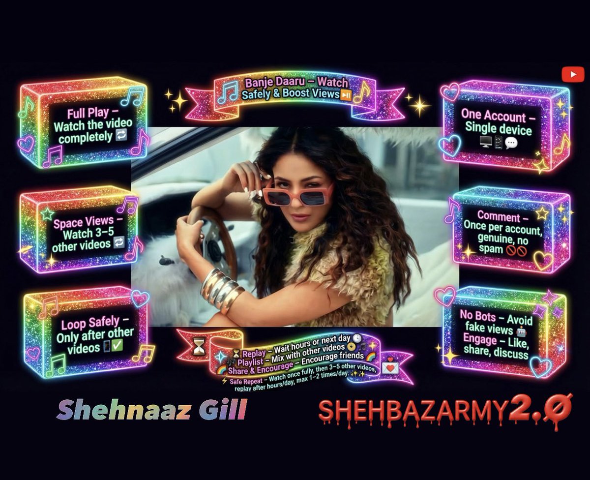 🔥✨ Banje Daaru by Shehnaaz Gill has hit 1.8 MILLION views with 14K likes! ❤️🎶

Want to watch safely &amp; boost views organically? Follow these steps:

1️⃣ Full Play ⏯️ – Watch the video fully from start to finish.
2️⃣ Space Views 🔄 – Watch 3–5 other videos between repeats for