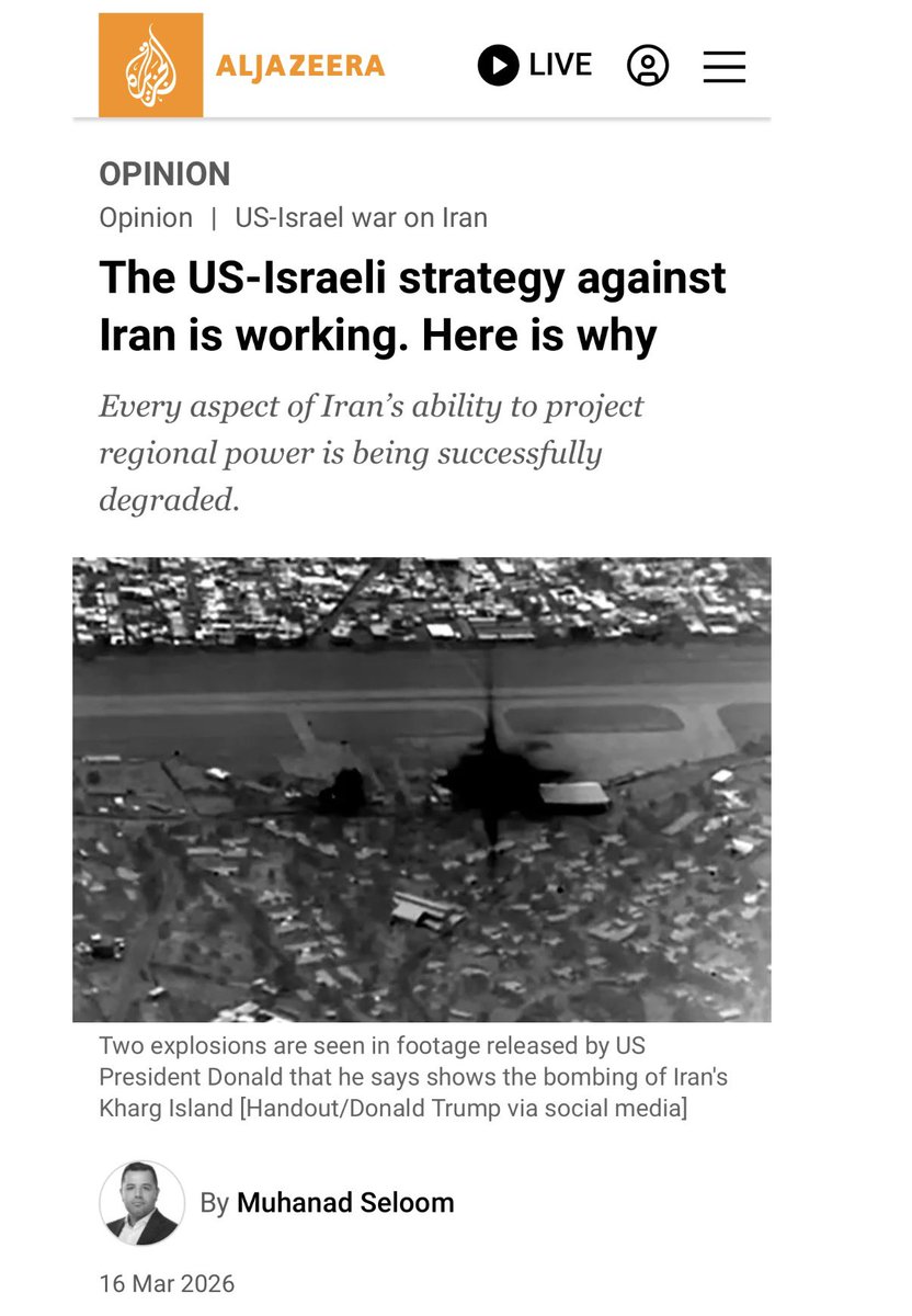 Al Jazeera might be hacked 😅.They’ve spent the whole time downplaying the mission, but the narrative is shifting fast. Reality is finally becoming impossible for them to ignore. Astonishing. <a href="/MugabeBob/">Mugabe Bob</a> 
#OperationEpicFury #RoaringLion 
aljazeera.com/opinions/2026/…