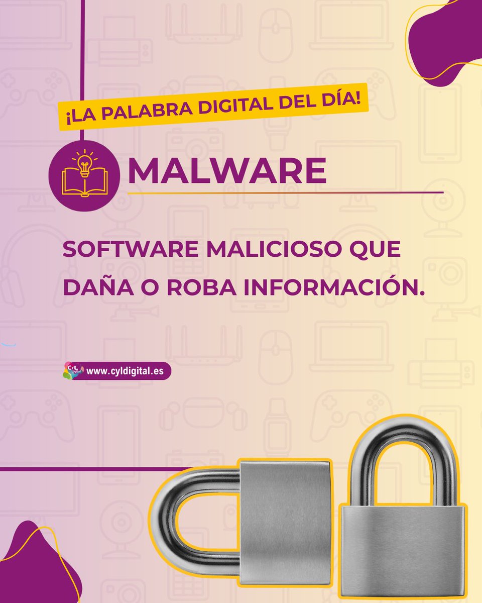 cyldigital's tweet photo. 💡 La palabra digital del día: Malware
El malware es un software malicioso diseñado para dañar dispositivos, robar información o acceder a tus datos sin permiso.
Descubre formación digital en 👉 https://t.co/fBi36JlBfI
#CyLDigital #Ciberseguridad #Malware #SeguridadDigital https://t.co/Kzr8VcUTYA