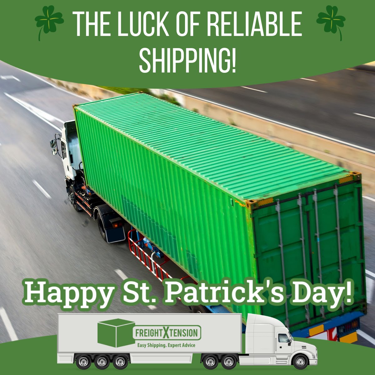 Lucky shipments start with smart logistics.🍀

This St. Patrick’s Day, trust FreightXTension to deliver reliable freight solutions across North America, no luck required.

🚛 Let’s move freight smarter.
📞 1-844-378-9836 | freightxtension.com

#StPatricksDay  #SmartShipping