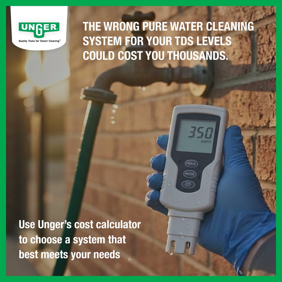 Not all pure water systems are created equal—and the wrong one could cost you. 💸

Use UNGER’s Cleaning Cost Calculator to find the best system for your TDS levels.
hubs.li/Q046WJDY0