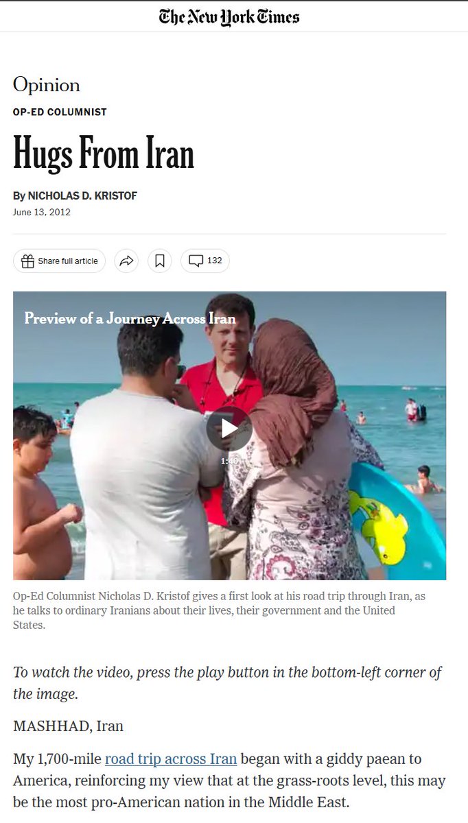 omriceren's tweet photo. In 2012 Nicholas Kristof took his kids on a road trip across Iran, along a route set by the Iranian regime. Then he wrote columns about it whitewashing the regime. Now he's praising Larijani, who threatened to murder President Trump, as "strong and pragmatic leader." https://t.co/wdTIjLRZcr
