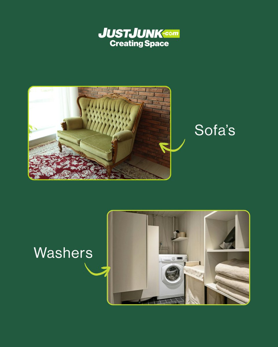 JUSTJUNKceo's tweet photo. Is your living room or laundry room cluttered with old sofas and outdated washers? It's time to say goodbye to the unwanted! Let us help you create space for new memories. Book JUSTJUNK online: https://t.co/qLIJ96aM90 #JUSTJUNK #CreatingSpace #Declutter #HomeImprovement https://t.co/UeGGcRv8XF
