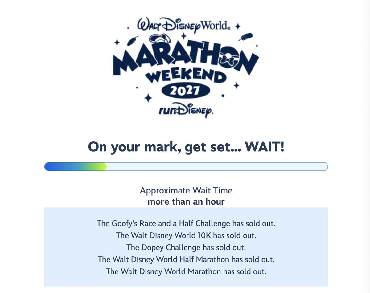 Marathon is sold out. First runDisney race I wasn't able to register for. #runDisney