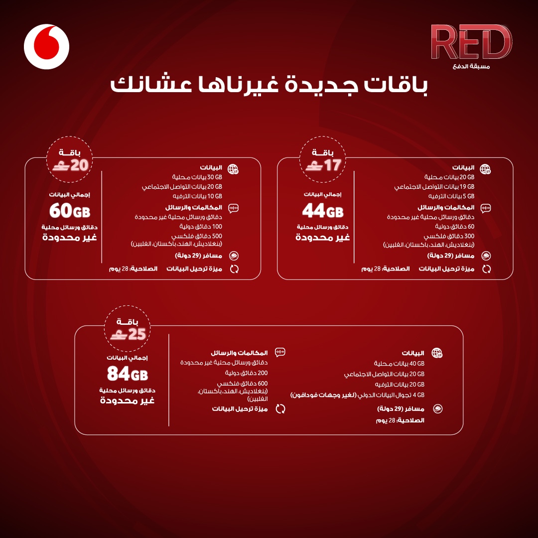 VodafoneOMN's tweet photo. تغيرنالك وجديد RED جبنالك 
معايير أكبر، مستوى آخر في بياناتـك، مكالماتك، وحتى وجهاتك، لأنك غير دايم ما ترضى بالعادي. ❤️😎

اشترك الحين في باقات RED الجديدة