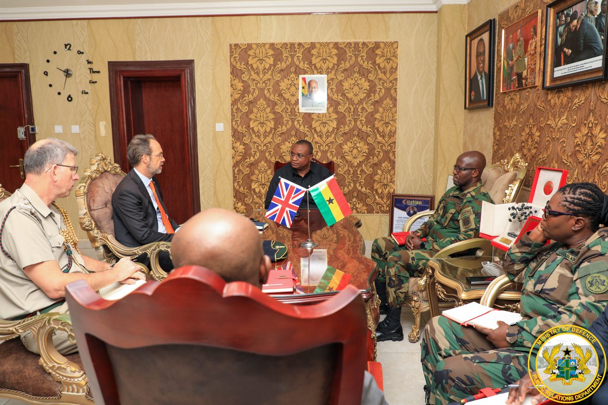 modghana's tweet photo. The British High Commissioner to Ghana, HE Christian Rogg, accompanied by his Defence Advisor, Lt Col Nick Wood, paid a courtesy call on the Deputy Minister for Defence, Hon Ernest Brogya Genfi, at The Square. https://t.co/tBMsztSD9D