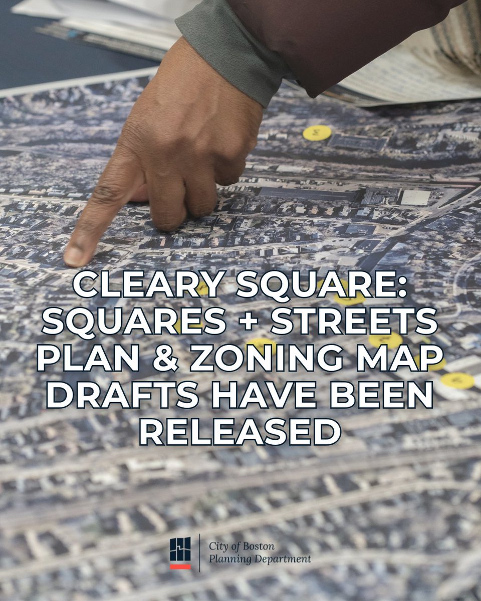 BostonPlans's tweet photo. The draft Cleary Square: Squares + Streets Small Area Plan and draft zoning map have officially been released! A public meeting to review the plan and hear feedback is happening tomorrow, March 18, from 6-8 PM. Learn more: https://t.co/gmiEGzt4ta https://t.co/gw9U3mo084