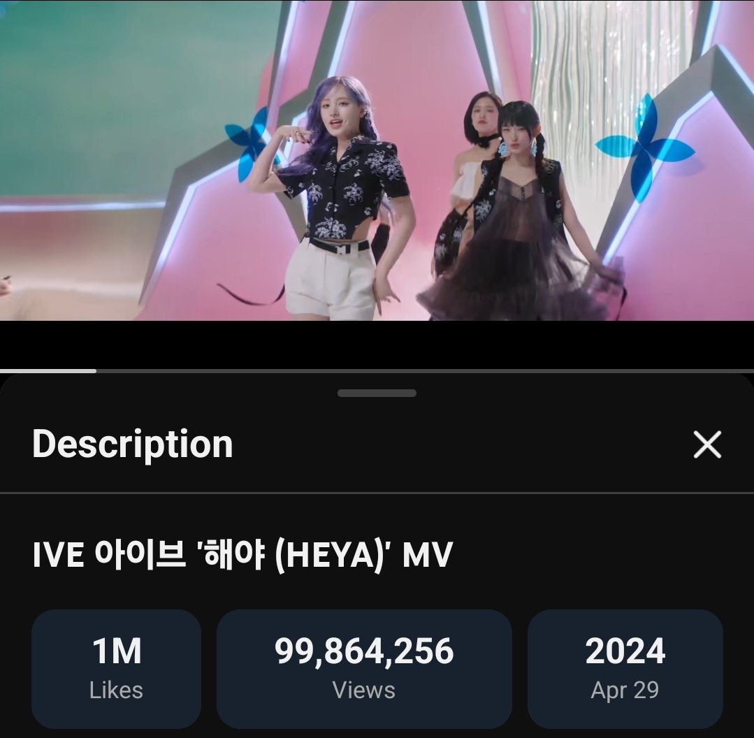 IVE's 'HEYA' MV is now less than 150k views away from surpassing 100 MILLION views on YouTube! 

The MV has also surpassed 1 MILLION likes, their first MV to do so since 'I AM'. 🔥