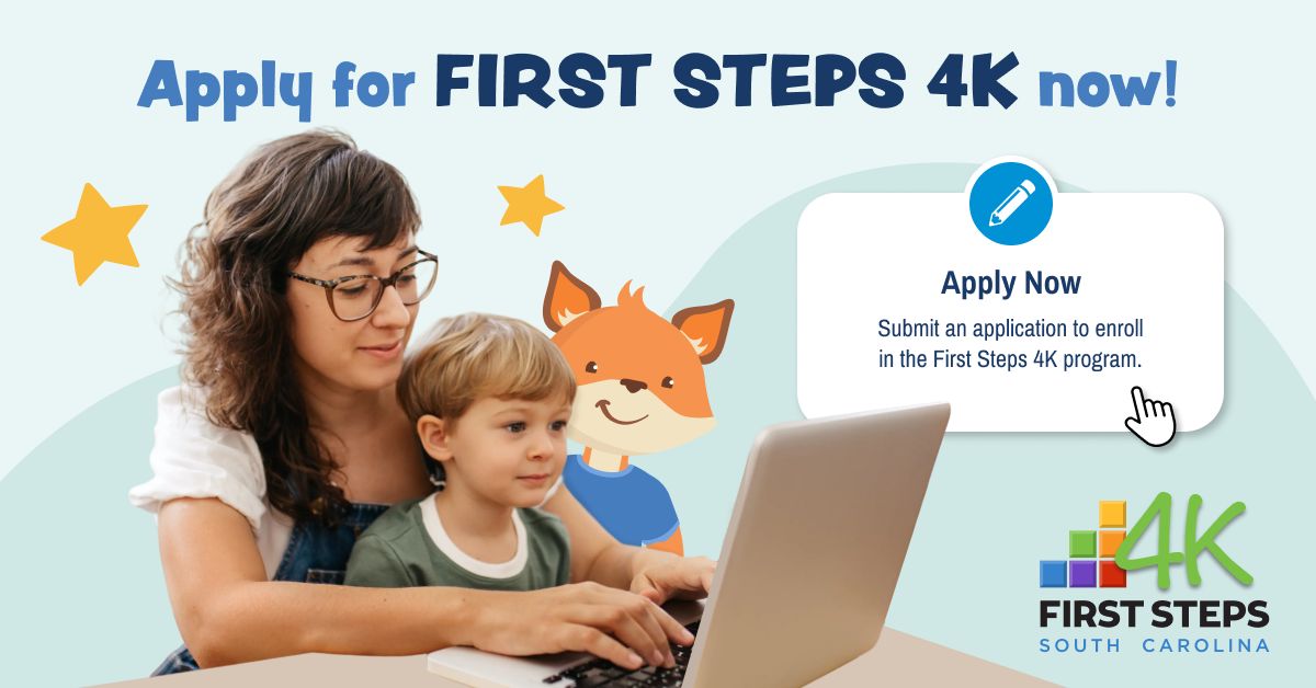 FREE 4K! Apply for 2026-27! SC First Steps 4K programs in Pickens County at following centers: Clemson Child Development Center, Geer Memorial Baptist Church CDC in Easley, Preschool at Holly Springs Center in Pickens, and The Sunshine House in Easley. cognitoforms.com/SCFIRSTSTEPS4K…