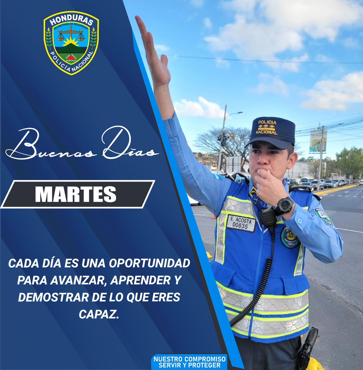 🌞🚔Buenos días seguidores de nuestras redes sociales.

La Dirección Nacional de Servicios Policiales Fronterizos #DNSPF, les desea un bendecido martes.👮🏻👮🏻‍♂️