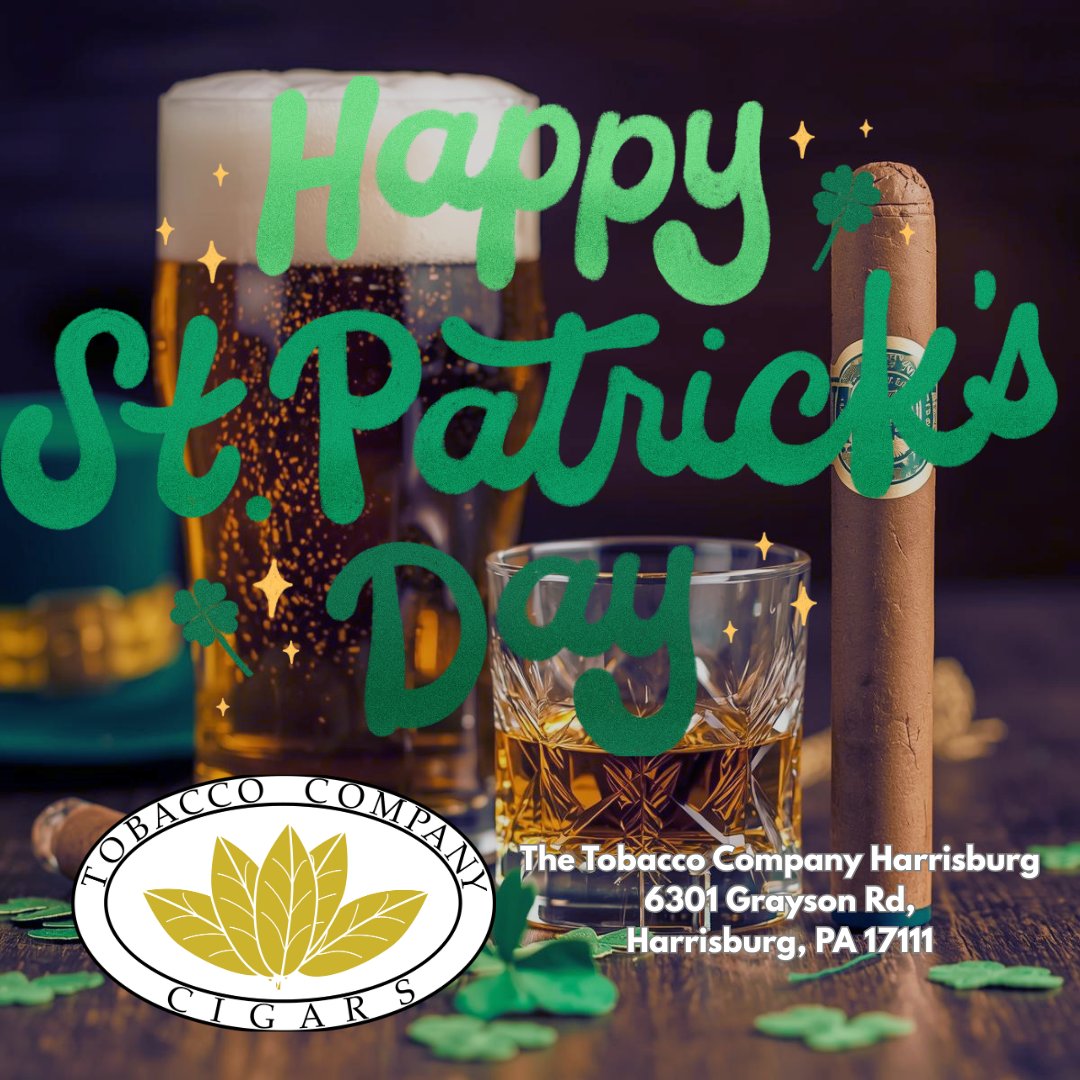 Enjoy this snowy St. Patrick's Day at The Tobacco Company Harrisburg! ❄️☘️

Today, Tuesday, March 17, 2026, at our #Harrisburg lounge: ALL day long we'll be offering customers a pint of beer or a shot of Irish whiskey on the house. Sláinte!