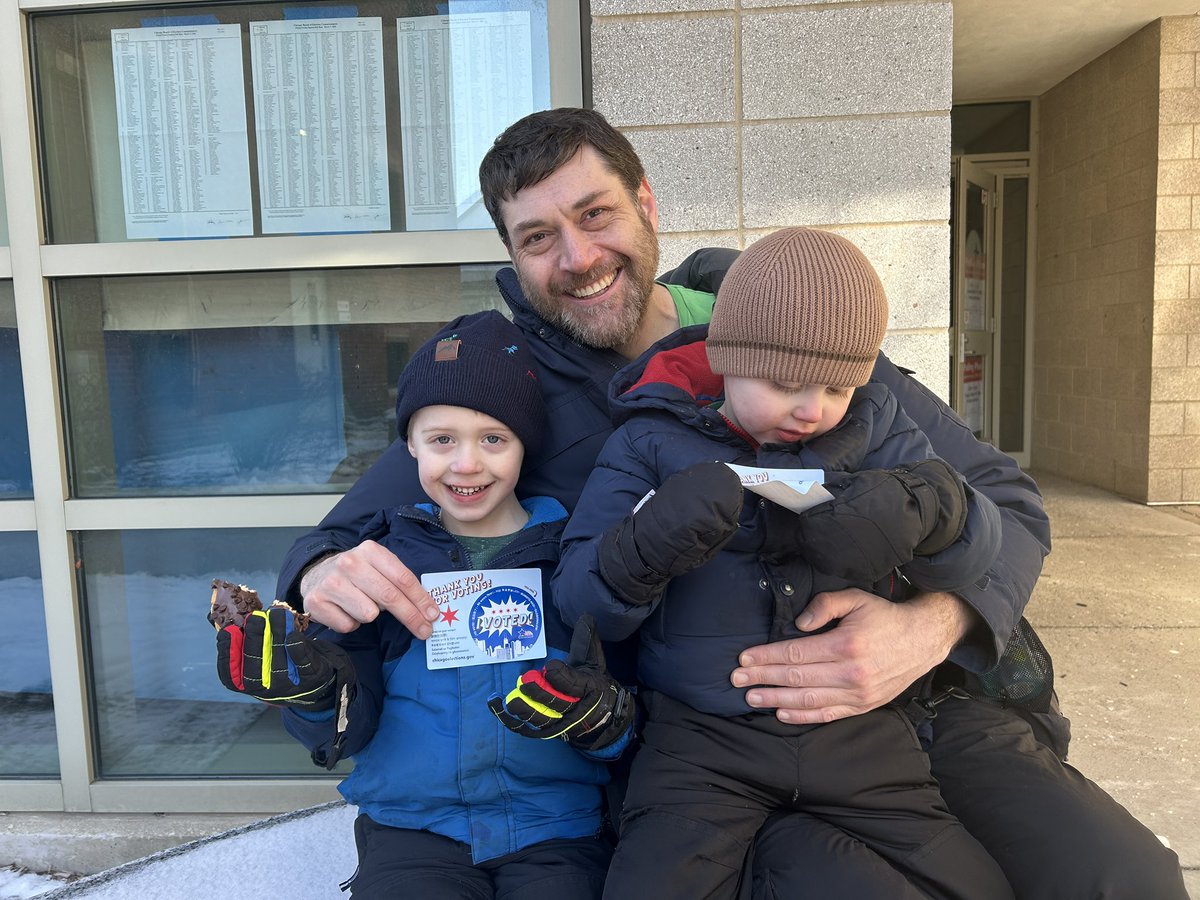 Chicago Public Schools were closed for the day as many locations were used for polling sites. Matthew Allerton, 43, a former teacher turned full-time dad, used the day as a learning opportunity for his two sons. 

<a href="/Suntimes/">Chicago Sun-Times</a>