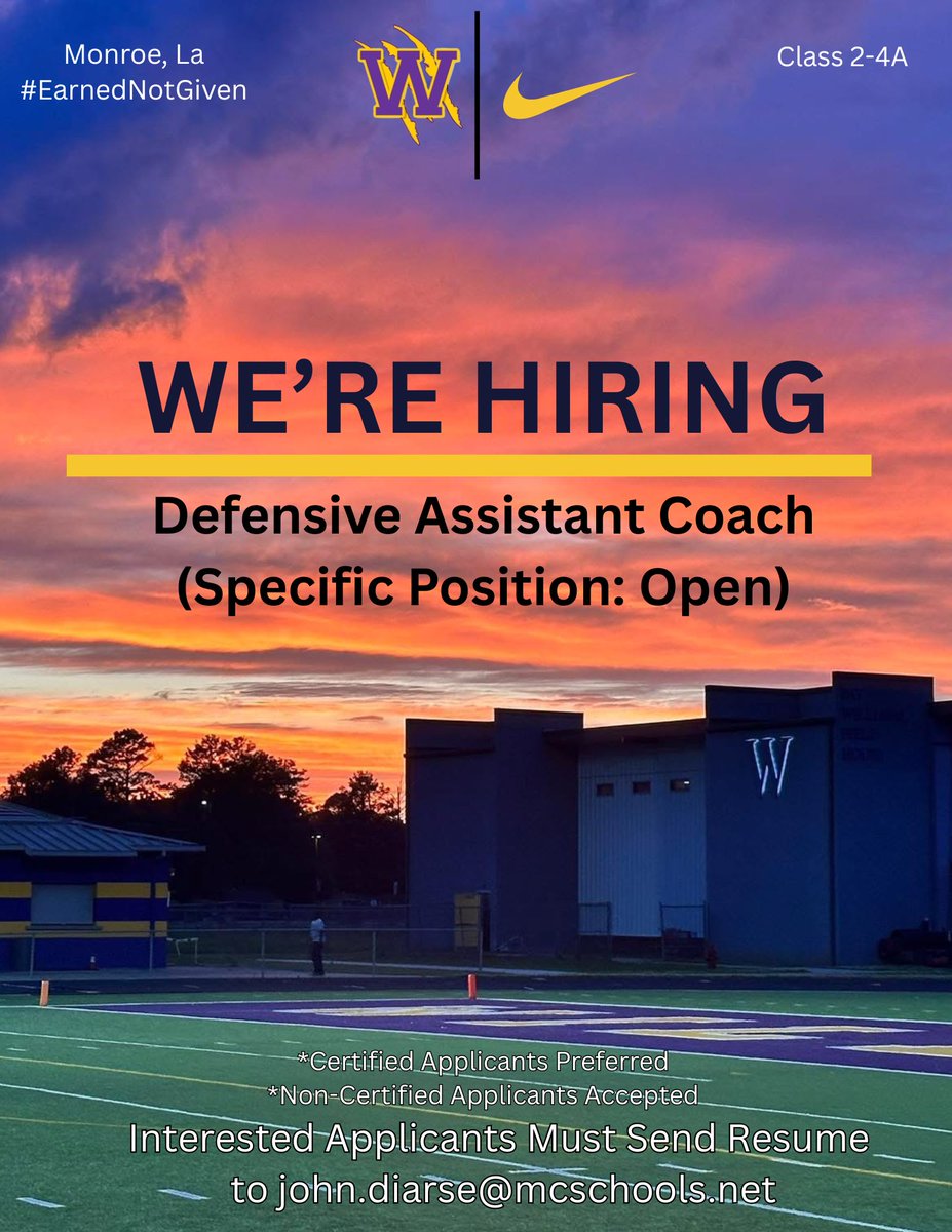 WossmanHSFB's tweet photo. We’re looking for motivated, dedicated and knowledgeable coaches to help us build the foundations of a championship program! Message us @WossmanHSFB if you’re interested! https://t.co/QUtdpxsiVO