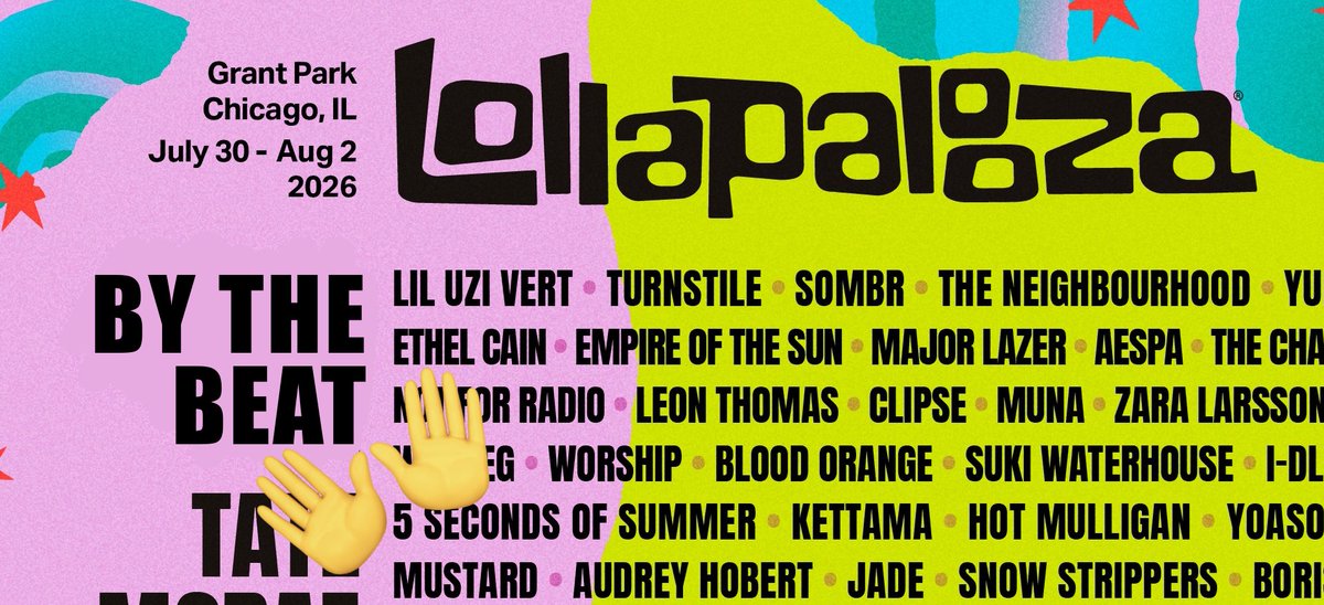 ginjooka's tweet photo. GUYS BY THE BEAT ON LOLLAPALOOZA 2026 ???? https://t.co/39GwBBm3Hp