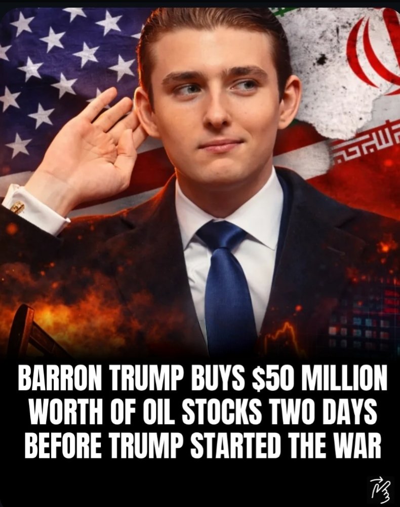 Global_Mediator's tweet photo. Barron Trump reportedly made $40M trading oil stocks.

He bought two days before the U.S. struck Iran.

Before bombs fell. Before the Strait of Hormuz tensions. Before oil prices surged.

Then he sold.

Perfect timing... or something else? https://t.co/n4G1ZwEmDM