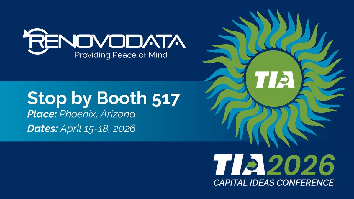 RenovoData1's tweet photo. We will be attending the #TIACON2026 on April 15-18th. We look forward to connecting with customers, colleagues &amp; industry peers. Stop by booth #517 to connect and pick up some security premiums and register to win an iPad.

We hope to see you in Phoenix! https://t.co/HQ3bK5Knhr