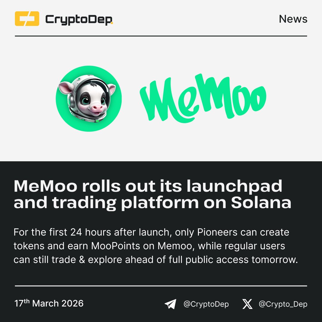 ⚡️ @Memoofun rolls out its launchpad and trading platform on @Solana

For the first 24 hours after launch, only Pioneers can create tokens and earn MooPoints on Memoo, while regular users can still buy, trade, and explore the platform ahead of full public access tomorrow.

👉