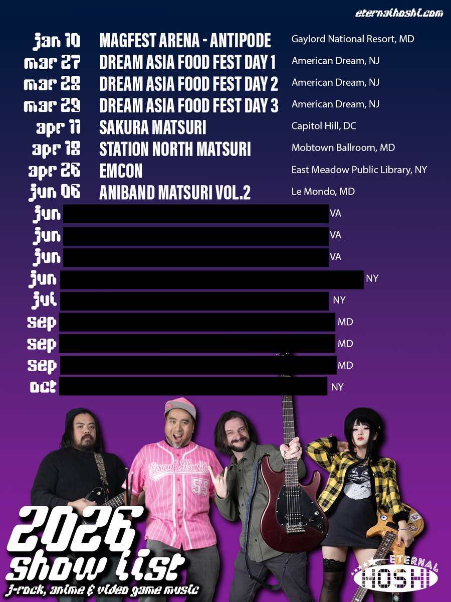 EternalHoshi's tweet photo. Updated show list! 🤘🪐 Let's ROCK together!!! https://t.co/d6qByrZZYU